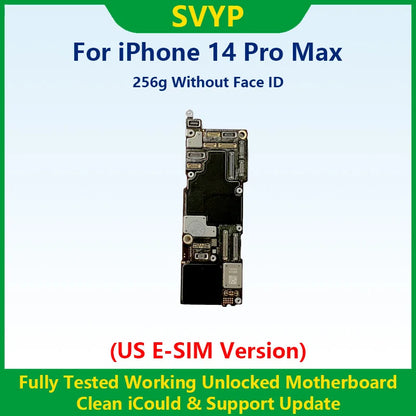 100%Working Fully Tested Mainboard For iPhone 14 Pro Max Unlocked Motherboard With Face ID Cleaned iCloud US E-SIM Version