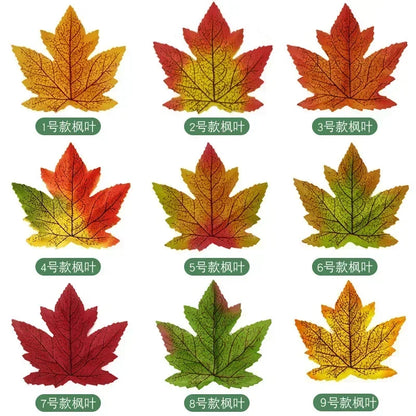 50pcs Artificial Maple Leaf Halloween Harvest Festival Home Decoration Boneless Feel Red Single Piece Artificial Maple Leaf
