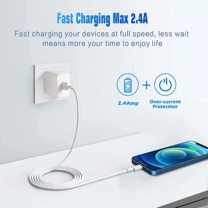 3A USB Cable For iPhone 14 13 12 11 Pro Max X XR 6s 7 8 Plus  3ft  6ft Lead Mobile Phone Fast Charging Cord Data Charger Wire