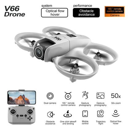 V66 Mini Drone 4K Profession HD Wide Angle Camera WiFi FPV RC Dron Height Keep Helicopter Foldable Quadcopter Kids Toys Gift 4DR