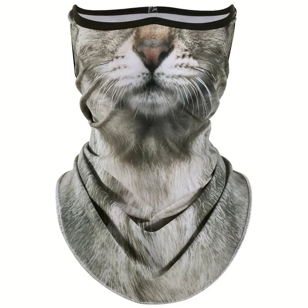 3D Animal Cat Design Summer Full Face Neck Protector Sun Shield Breathable Quick Dry Polyester Helmet Liner for Outdoor Cycling