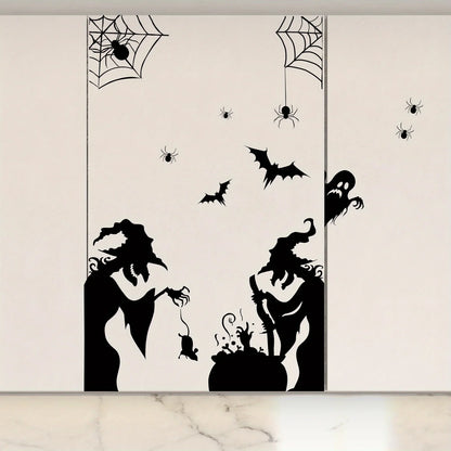 Large Halloween Window Sticker Decoration - Terror Witches, Ghosts, Bats, and Spider Webs Electrostatic Adsorption Stickers