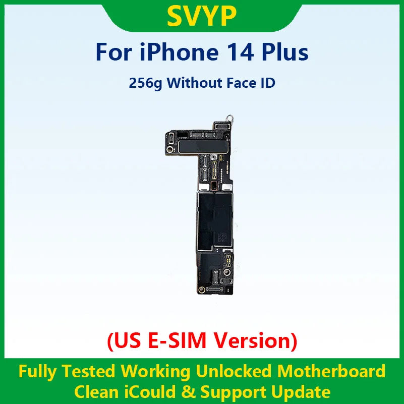 100%Working Fully Tested Mainboard For iPhone 14 Pro Max Unlocked Motherboard With Face ID Cleaned iCloud US E-SIM Version