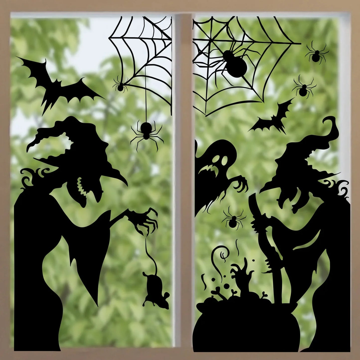Large Halloween Window Sticker Decoration - Terror Witches, Ghosts, Bats, and Spider Webs Electrostatic Adsorption Stickers