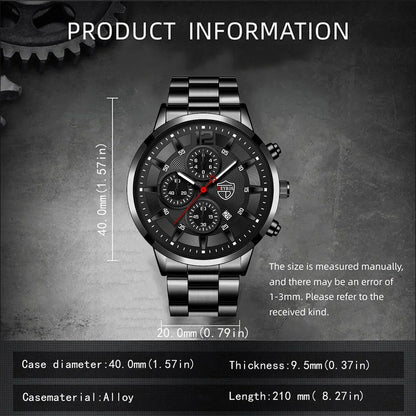 4pcs Classic Black Men's Watch Quartz Watches Are Suitable for Everyday Wear
