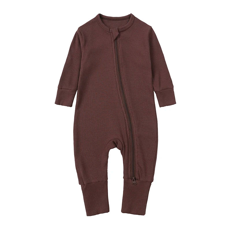 2025 Bamboo Fiber Baby Boys Girls Romper Newborn Bodysuit Long Sleeve Zipper Solid Infant Jumpsuit Toddler Clothes for 0-24M