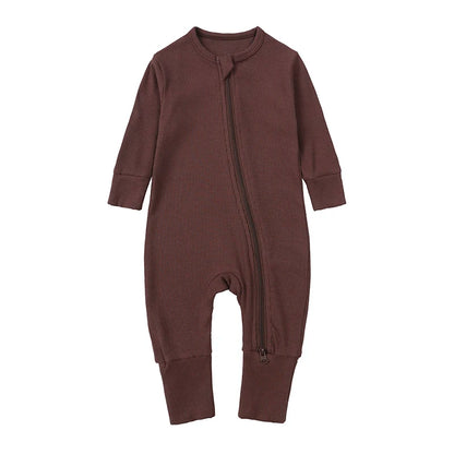 2025 Bamboo Fiber Baby Boys Girls Romper Newborn Bodysuit Long Sleeve Zipper Solid Infant Jumpsuit Toddler Clothes for 0-24M
