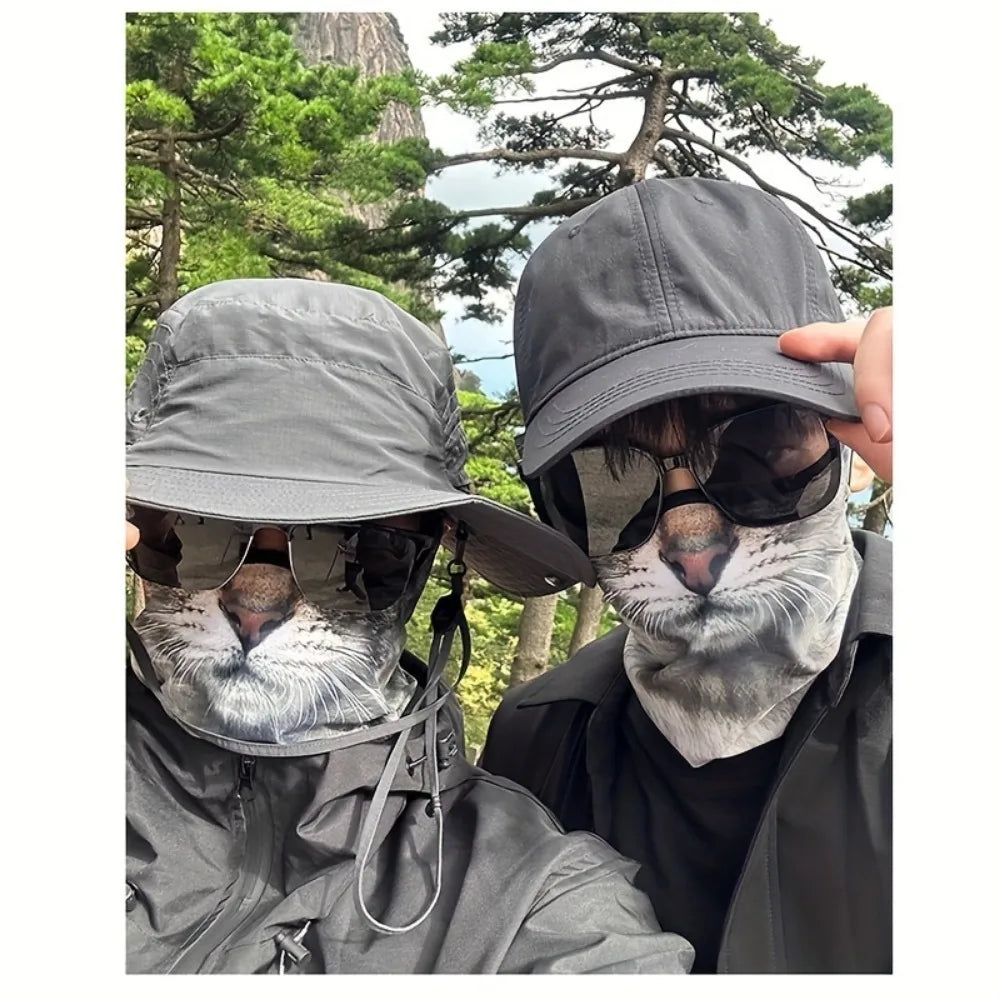 3D Animal Cat Design Summer Full Face Neck Protector Sun Shield Breathable Quick Dry Polyester Helmet Liner for Outdoor Cycling