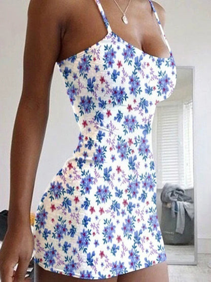 Women Slip Dress Sexy Lady Backless Strapless Floral Print Mini Bodycon Party Dresses YSY1818