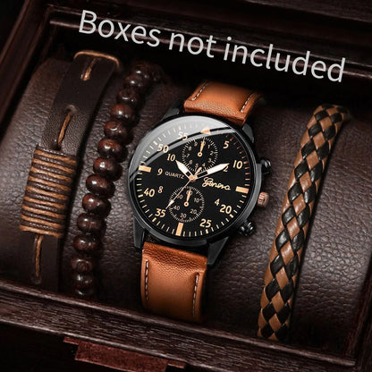 4/5PCS Fashion Men Watches Casual Male's Quartz Watch Bracelets Set Relogio Masculino Reloj Hombre（Without Box）