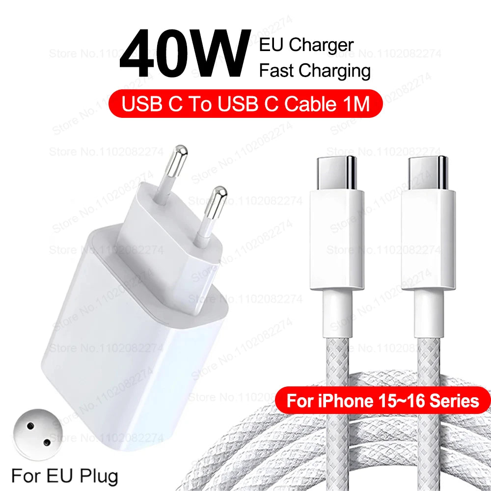 PD 40W Fast Charger For iPhone 16 15 11 12 13 14 Pro Max Plus iPad Air Fast Charging Cable USB C Type C Data Line Phone Charger