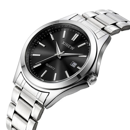 Genuine XINEW Brand Men Watches Students Fashion Casual Full Stainless Steel Band Simple Date Quartz Wrist Vintage Watch Silver