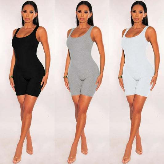 Women knitting solid sleeveless Bodycon romper playsuit ladies Skinny jumpsuit