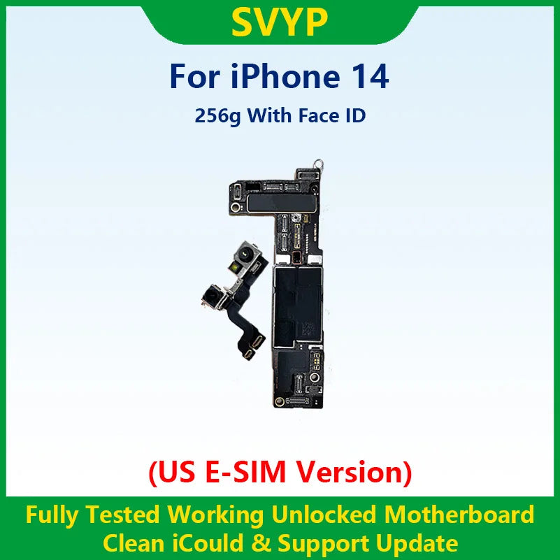 100%Working Fully Tested Mainboard For iPhone 14 Pro Max Unlocked Motherboard With Face ID Cleaned iCloud US E-SIM Version