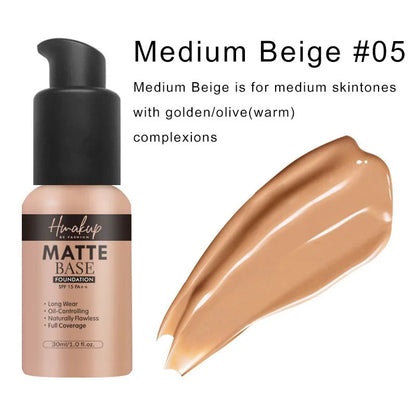 30ml 6 Colors Matte Liquid Foundation Oil Control Waterproof Lasting Full Coverage Facial Natural Concealer Base Makeup Cosmetic