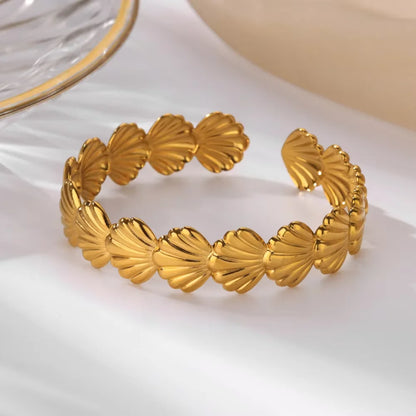 Stainless Steel Bracelet For Women Men Aesthetic Flower Leaf Bangle Opening Gold Color Geometric Bangles Bracelets Femme Jewelry
