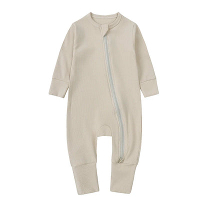 2025 Bamboo Fiber Baby Boys Girls Romper Newborn Bodysuit Long Sleeve Zipper Solid Infant Jumpsuit Toddler Clothes for 0-24M