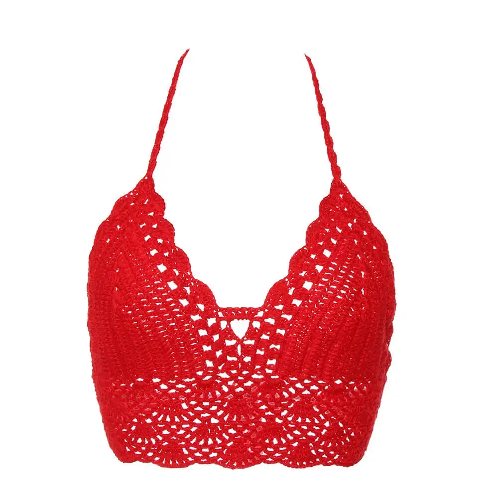 New Sexy Bikini Crop Top Crochet Boho Beach Camisoles Bikini Bralette Halter Cami Knitted Bra Women Backless Beachwear Tank Top