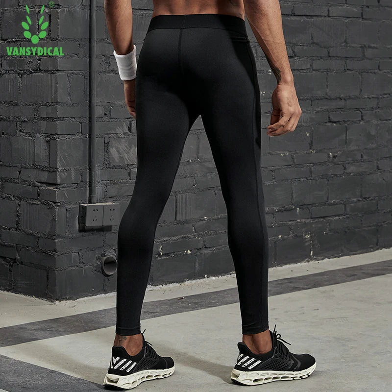 VANSYDICAL Compression Pants Men Running Tights with Reflective Striped Basketball Legging Workout Elastic Waist Trousers Men