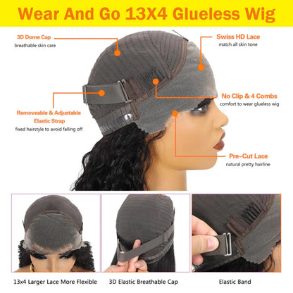 Short Bob Glueless Wigs Deep Wave Glueless Human Hair Ready To Wear 180% Pre Cut Lace 4x4 13x4 Culry Lace Front Human Hair Black