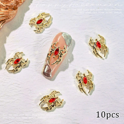 10pcs Halloween Spider Rhinestone 3D Alloy Retro Punk Spider Nail Charms Halloween Nail Art Jewelry Gems for Manicure Decoration