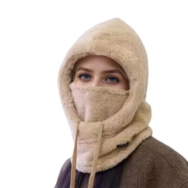 Women 3 in 1 Winter Thickened Beanie Warm Hat Scarf Facewear Set for Outdoor Riding Snowboarding Ski Windproof Cold Proof Caps