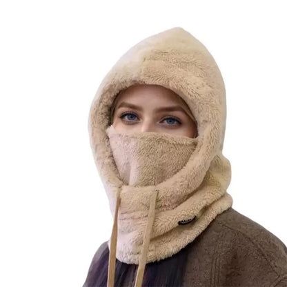 Women 3 in 1 Winter Thickened Beanie Warm Hat Scarf Facewear Set for Outdoor Riding Snowboarding Ski Windproof Cold Proof Caps