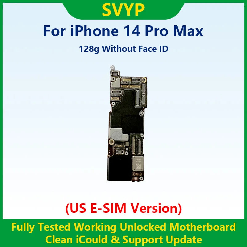 100%Working Fully Tested Mainboard For iPhone 14 Pro Max Unlocked Motherboard With Face ID Cleaned iCloud US E-SIM Version