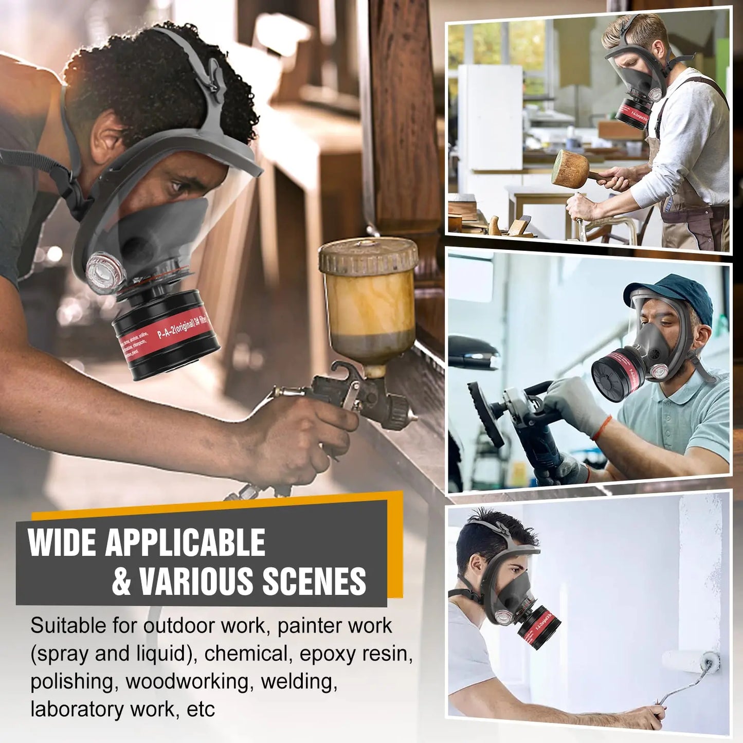 Full Face Gas Masks Survival Chemical Respirator with 40mm Filter, Full Face Respirator Gas Mask with 40mm Activated Carbon Filt