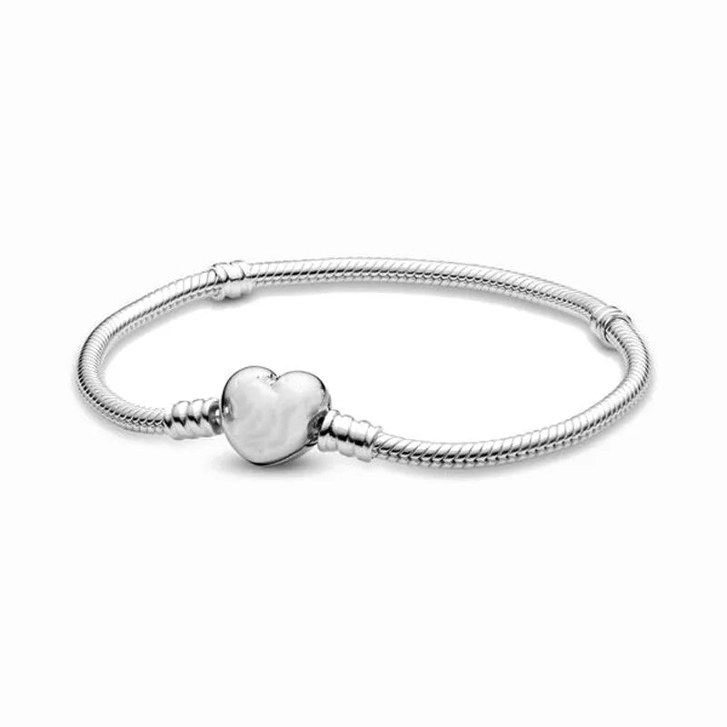 Hot Selling Fashion 925 Sterling Silver Heart Flower Round Clasp Snake Chain Bracelet Bracelets For Bead Charm Jewelry Marking
