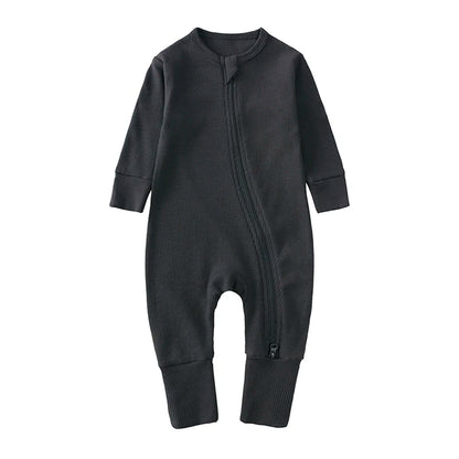 2025 Bamboo Fiber Baby Boys Girls Romper Newborn Bodysuit Long Sleeve Zipper Solid Infant Jumpsuit Toddler Clothes for 0-24M