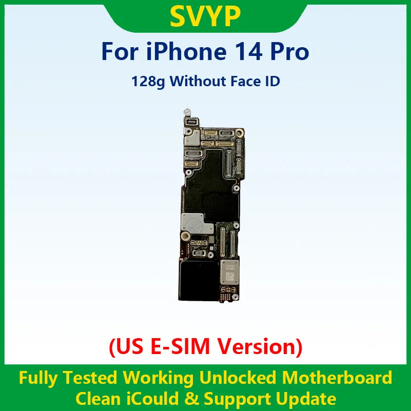100%Working Fully Tested Mainboard For iPhone 14 Pro Max Unlocked Motherboard With Face ID Cleaned iCloud US E-SIM Version