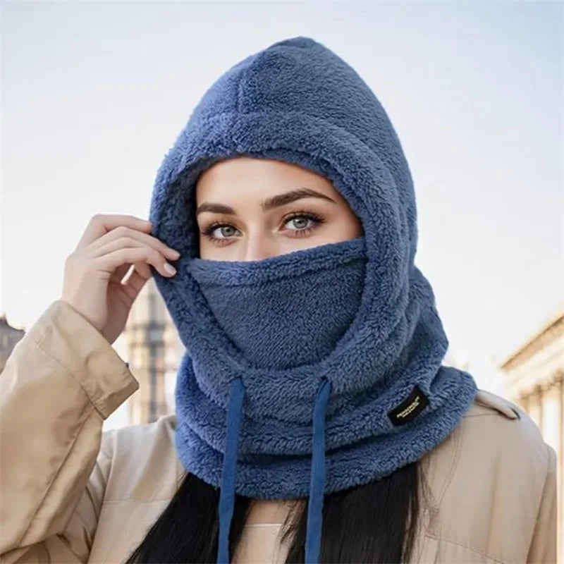 Women 3 in 1 Winter Thickened Beanie Warm Hat Scarf Facewear Set for Outdoor Riding Snowboarding Ski Windproof Cold Proof Caps