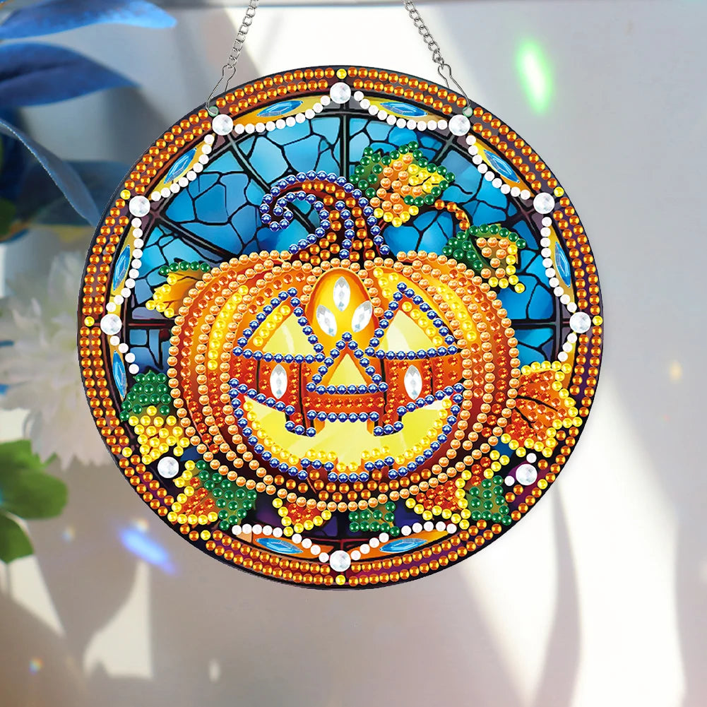 Special Shape Halloween Pumpkin Carriage 5D DIY Diamond Painting Dots Pendant Rhinestone Diamond Art Pendants for Wall Window