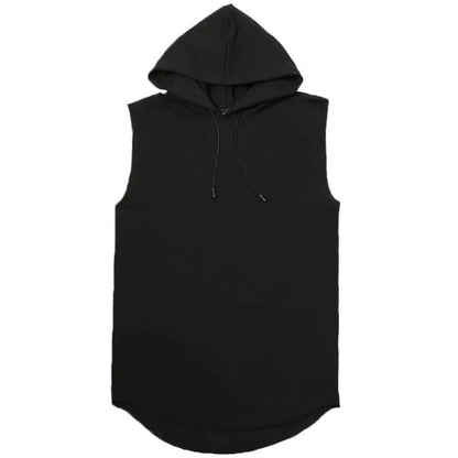 Men Tie Collar Hooded Sleeveless Vests Male Summer Loose Solid Hip Hop Tee Shirt Tops