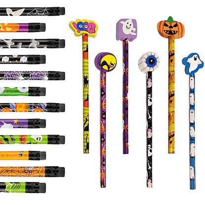 12~36pcs Halloween Style Pencils Random Design HB Pencil Cartoon Eraser Halloween Themed Stationery Students Gift Boys Girls ZYF