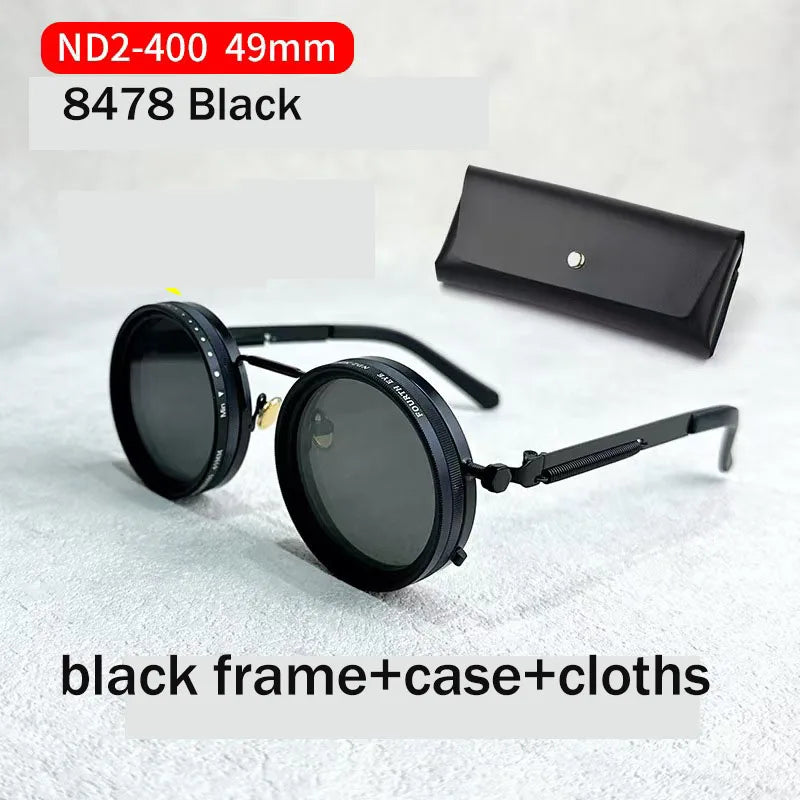 ND2-400 9 Level Adjustable Dimming Polarized Fishing Round Men Sunglasses Vintage Punk Driving Sunglasses Gift Hard Case