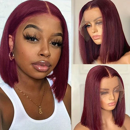 Ombre Straight Bob 13x6X2 Lace Front Wigs Human Hair Short Bob Wigs Ash Blonde Remy Hair Pre Plucked Glueless Wig with Bangs