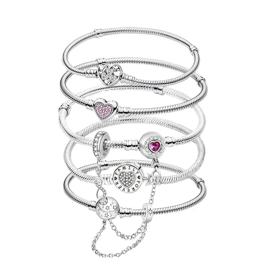 925 Sterling Silver Zircon Sweet Love Heart Bracelet DIY Bead Making Fit Original Pan Bracelets Fine Jewelry Gift