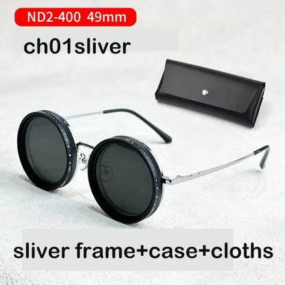 ND2-400 9 Level Adjustable Dimming Polarized Fishing Round Men Sunglasses Vintage Punk Driving Sunglasses Gift Hard Case