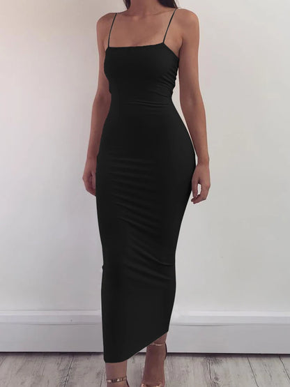 2025 New Spring Summer Women's High Elastic Sleeveless Backless Dress Long Sling Dresses Club Sexy Suspender Dress