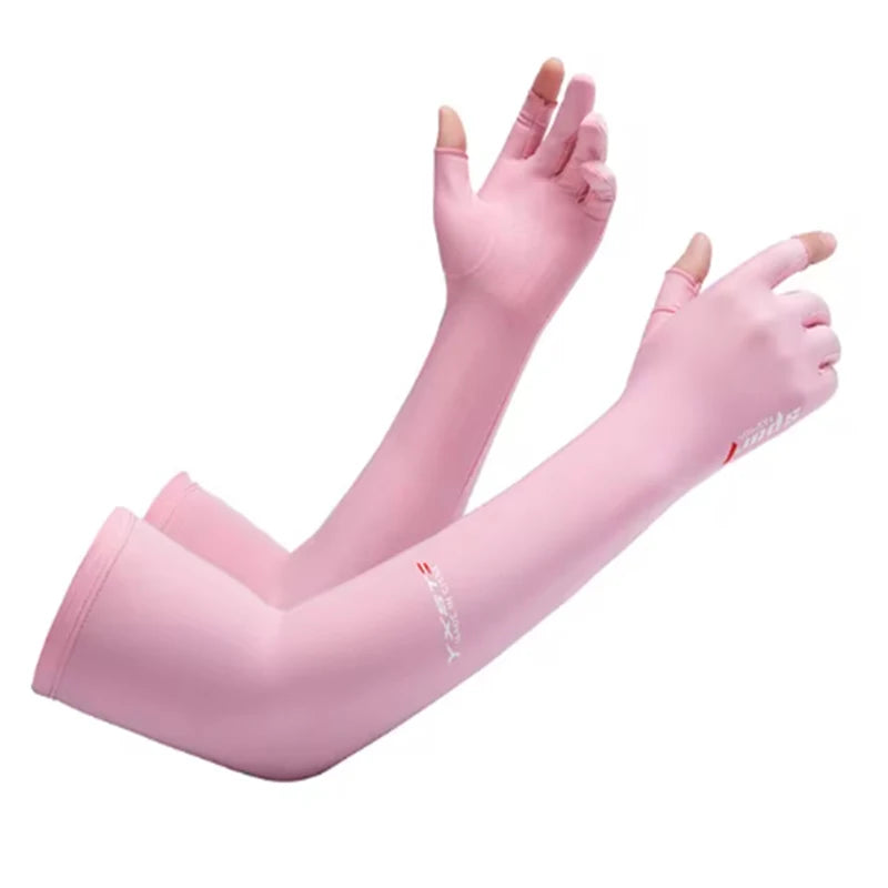 UV Solar Arm Sleeves Long Cuffs for Cycling Men Women Cool Sun Protection Motorcyclist Driving Gloves Hand Cover Summer