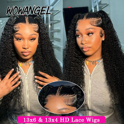 Wow Angel 250% HD Lace Frontal Wigs 13X6 Water Wave Wigs 13x4 Lace Frontal Wigs Pre Plucked Curly Wig Human Hair Wig For Woman