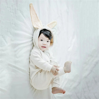 Bunny Baby Romper Long Ears Infant Boy Girl Adorable Animal Rompers Jumpsuit Toddler  Kids Knitted Autumn Rabbit Outift Hooded
