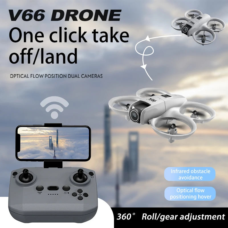 V66 Mini Drone 4K Profession HD Wide Angle Camera WiFi FPV RC Dron Height Keep Helicopter Foldable Quadcopter Kids Toys Gift 4DR