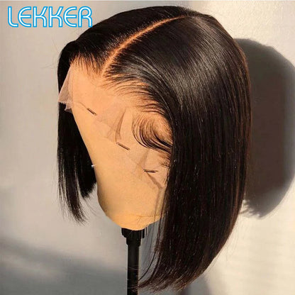 Lekker Ombre Blonde Short Straight Bob 13x1 T Lace Front 100% Human Hair Wigs For Women Glueless Brazilian Remy Hair Colored Wig