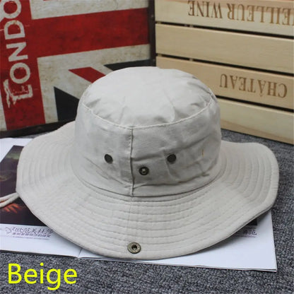 Foldable Cotton Sun Protection Hat Adjustable Breathable Wide Brim Fishing Cap Bucket Hat Jungle Hat Outdoor Camping Accessories