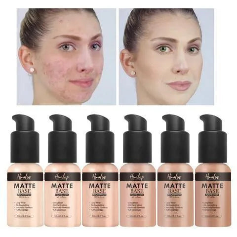 30ml 6 Colors Matte Liquid Foundation Oil Control Waterproof Lasting Full Coverage Facial Natural Concealer Base Makeup Cosmetic