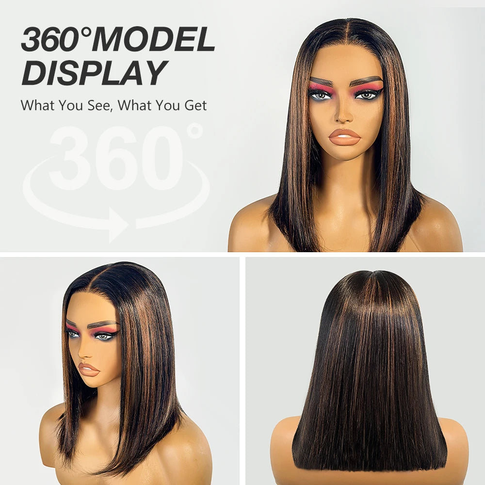 Glueless Wigs Human Hair Pre Plucked Pre Cut P1b/30 Straight Bob Wig Human Hair 5x5 Hd Lace Closure Wigs With Natural Hairline