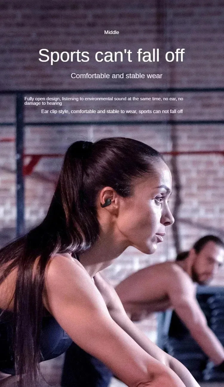 Bluetooth Headset 5.3 Wireless Bone Conduction Headphones Clip Ear Music Noise Canceling HD Call Sports Gaming Earphone